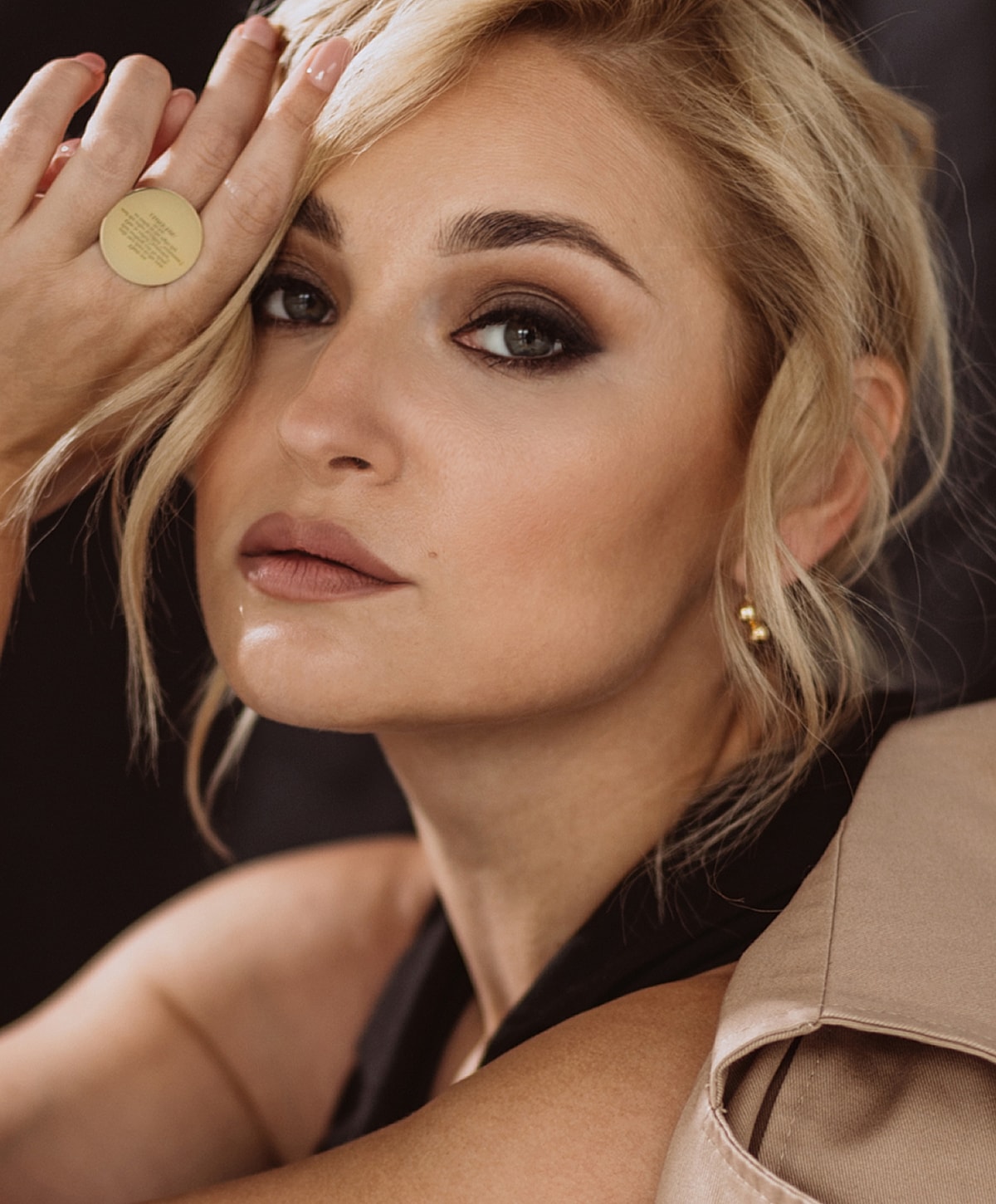 Close-up portrait of a woman with natural makeup.