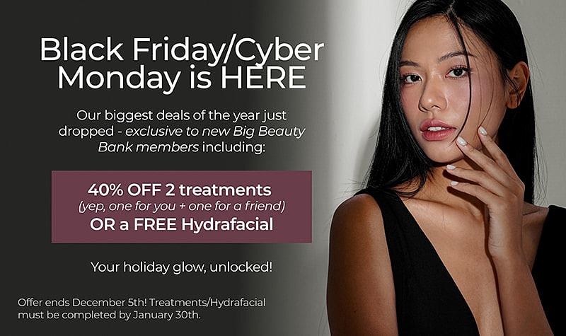Black Friday beauty deals announcement with model.