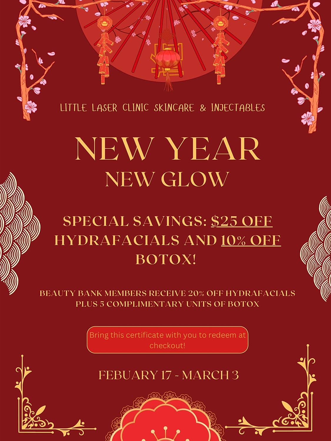 Facial treatment promotional offer with products.